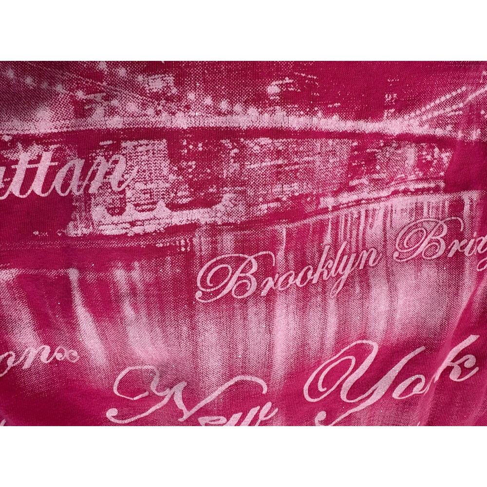 Idea NY Graphic V-Neck Tee Pink & White Y2K Inspired - Picture 3 of 5